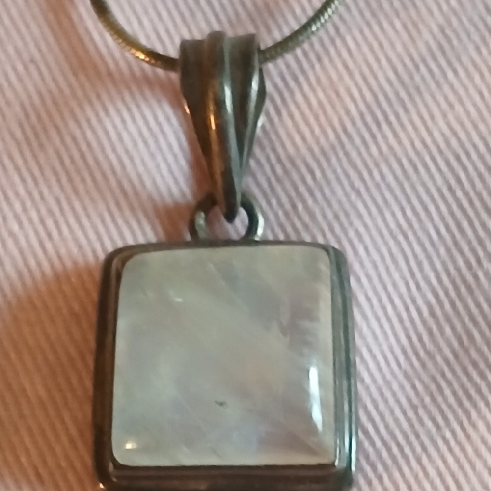 Sterling Silver Square Mother-of-Pearl Pendant Necklace - White